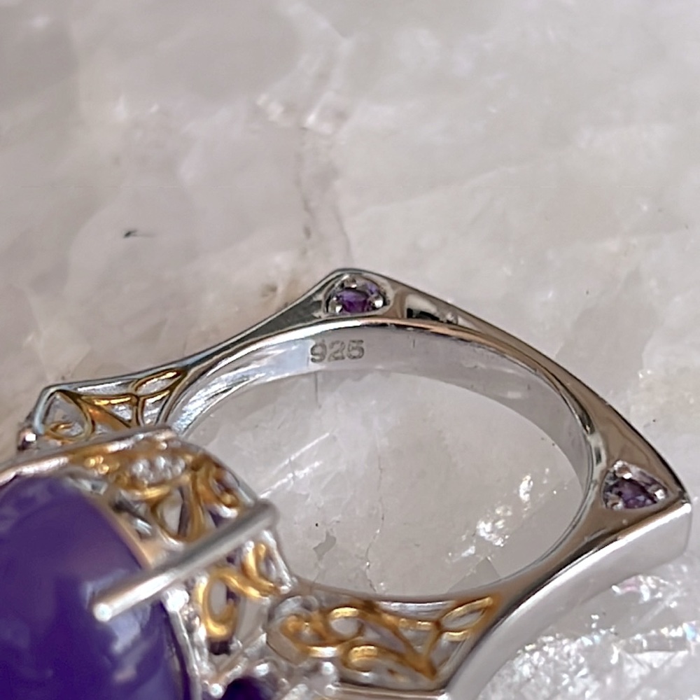 Burmese Purple Jade Multigemstone YG and Sterling Cocktail Statement Ring Sz 8 - Picture 13 of 13